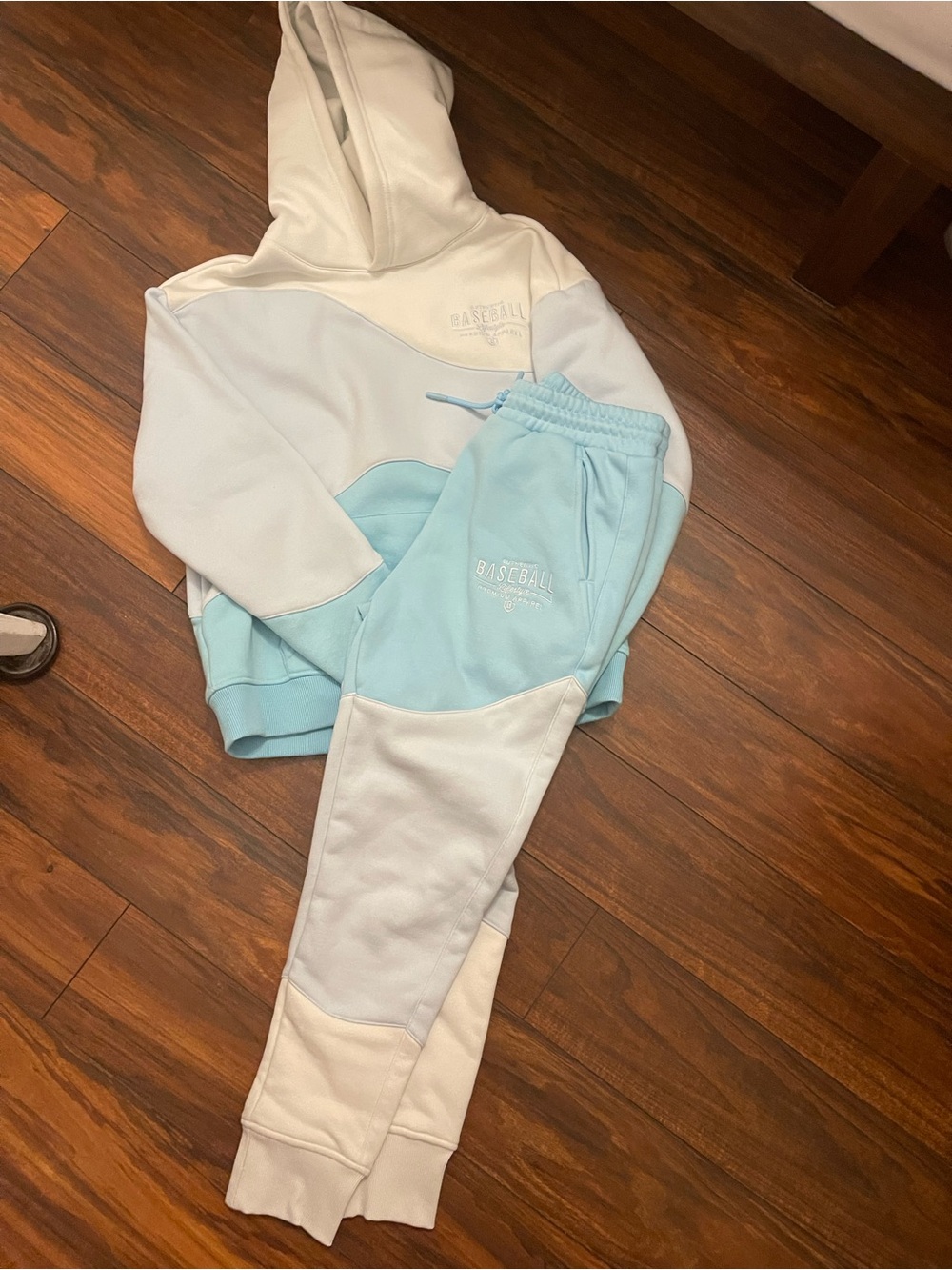 Light Blue and Cream Kids Jogger Pants with Baseball Graphic
